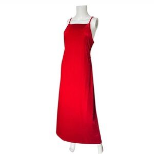 Vintage 90s Maurices Red Velvet Maxi Dress Pearl Detail Holiday Size 11/12